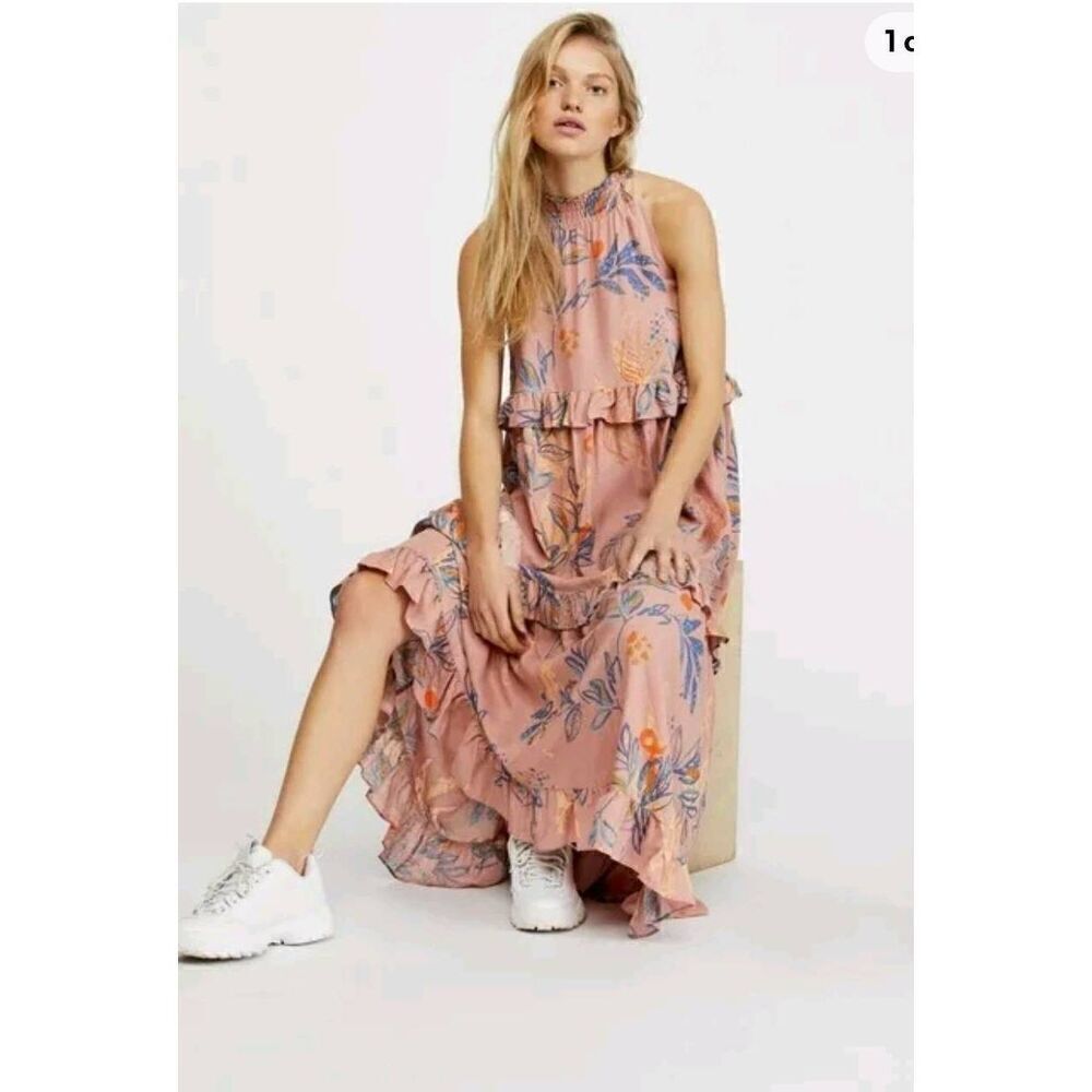 Free People Anita Tropical Maxi Dress Size Large Desert Rose - Picture 2 of 11